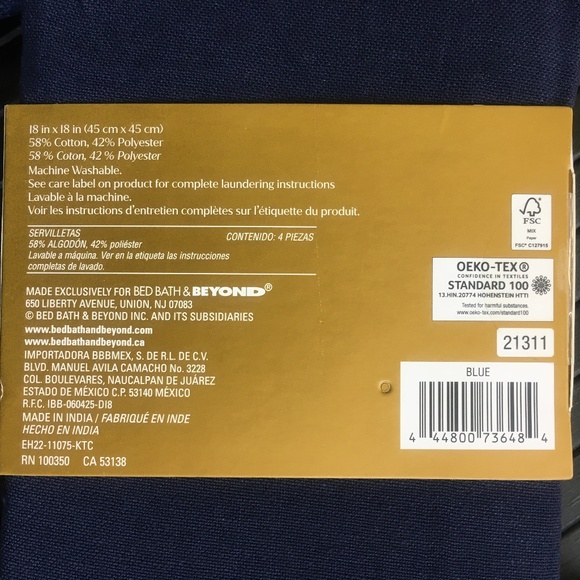 brand new Set of 8 Everhome Solid Color Navy Blue Fabric Napkins with Tassels - Picture 9 of 10